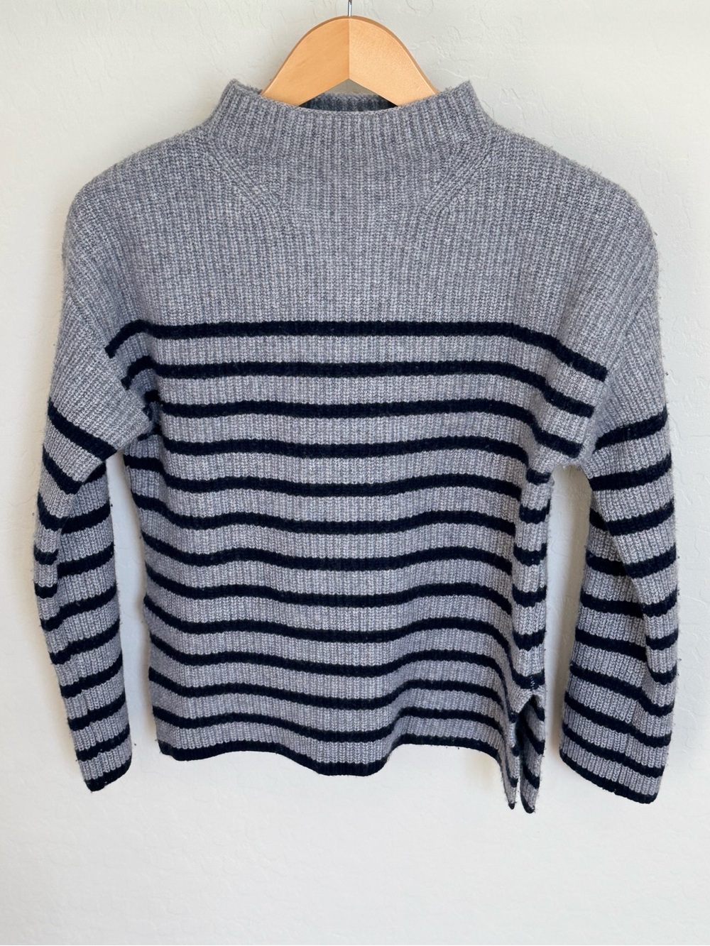 RAILS Claudia Striped Mock Neck Sweater Gray Navy Blue Wool Blend Small